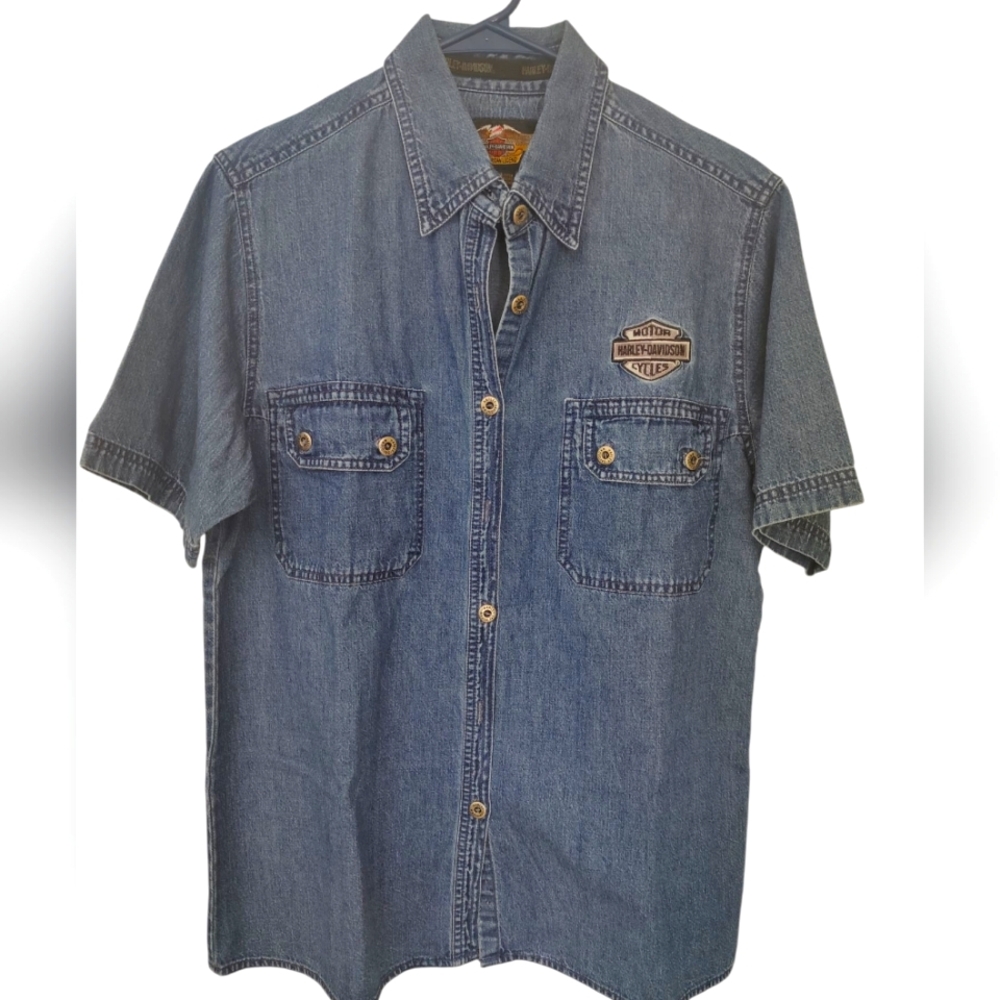 Harley Davidson Denim Short Sleeve Shirt Men’s Size L